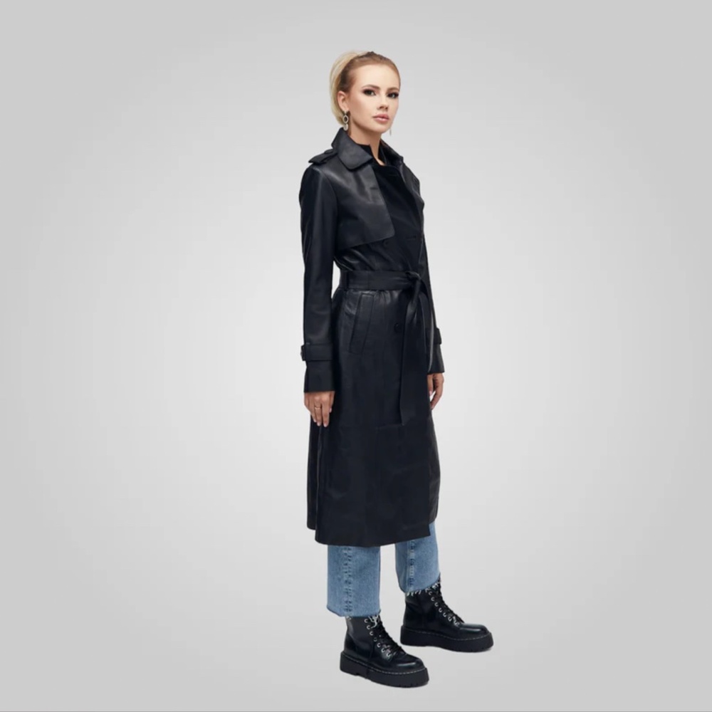 Bod & Christensen •Darcy•  Full Length Leather Trench Coat - Picture 4 of 5